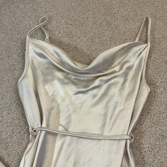 Champagne satin midi dress cowl neck, glam night out new year's - Picture 3 of 10